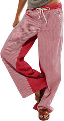 Shiyifa Striped Pants for Women Drawstring Wide Leg Lounge Trousers Casual Low Rise Palazzo Pants Trousers