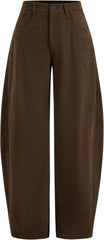CIDER Corduroy Pants Women Barrel Leg Trousers Mid Waist Pocket Casual Solid Long Pants Wide Leg Trendy