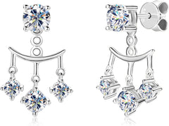 AINUOSHI Moissanite Stud Earrings with Triple Stones Dangle Drop Ear Jacket Earrings for Women 925 Sterling Silver Two Wear Style Standalone Stud Earrings and Dangle Charm Ear Jacket Combined Sets