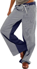 Shiyifa Striped Pants for Women Drawstring Wide Leg Lounge Trousers Casual Low Rise Palazzo Pants Trousers