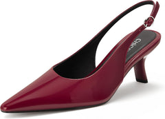 Women's Slingback Pumps - Pointed Toe Sandals, Low Kitten Heel, Elegant Dress Shoes with Buckle Strap
