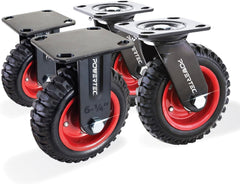 POWERTEC 6 Inch Caster Wheels Set of 2 (1 Swivel & 1 Fixed), Heavy Duty Casters w/Rubber Knobby Tread for Workbench, Dolly, Cart, Trolley, Wagon and Chicken Coop, Large Rubber Castor Wheels (17056)