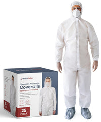 Hazmat Suits Disposable | 5 Pack, Large | Protective Coveralls with Attached Hood and Boots | Heavy Duty Full Body Painters Suit for Adults - Breathable & Water Resistant | Large