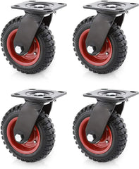 POWERTEC 6 Inch Caster Wheels Set of 2 (1 Swivel & 1 Fixed), Heavy Duty Casters w/Rubber Knobby Tread for Workbench, Dolly, Cart, Trolley, Wagon and Chicken Coop, Large Rubber Castor Wheels (17056)