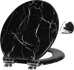 Angel Shield Marble Toilet Seat Durable Molded Wood with Quiet Close, Easy Clean, Quick-Release Hinges Round Toilet Seat (Round, Green Marble)