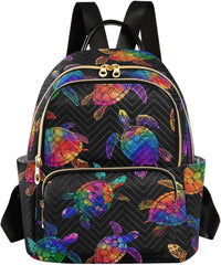 ALAZA Mini Backpack for Women Colorful Turtle Travel Backpack Purse for Ladies Handbag Shoulder Bag Casual Daypack, M