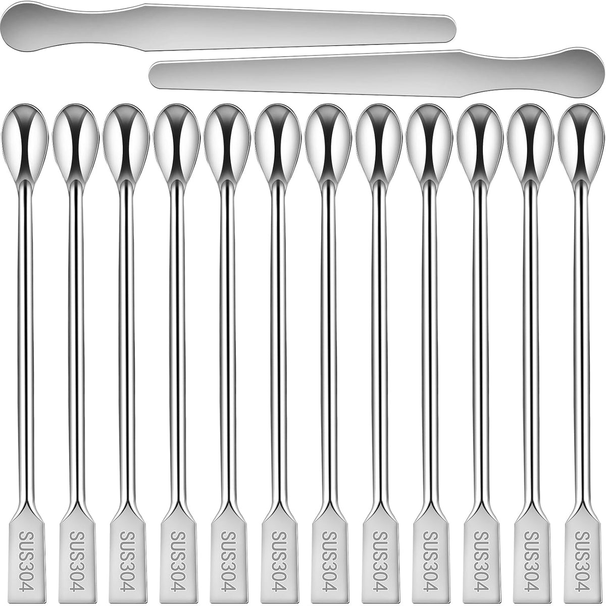 Artcome 12-Piece 7.87-Inch Long Handle Dual-Ended Spoon and Spatula Set, 201 Stainless Steel – Ideal for Stirring, Scooping, Scraping, and Sampling in Kitchens, Laboratories, and More