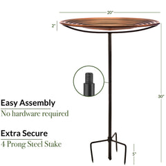 20" Bronze Ripples Bird Bath with Garden Pole