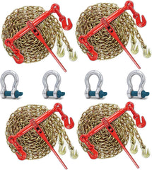 3/8''-1/2'' Ratchet Load Binder and 3/8''x10ft Chains, Chain Binder with 9,200 Lbs. Safe Working Load, 3/8'' Tow Chain with 2 G70 Grab Hooks, for Tie Down Truck, Flatbed Trailers(4 Pcs)