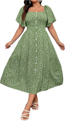 Verdusa Women's Plus Size Boho Floral Button Down Flowy Dresses Vacation Ruffle Sleeve Long Dress