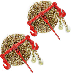 3/8''-1/2'' Ratchet Load Binder and 3/8''x10ft Chains, Chain Binder with 9,200 Lbs. Safe Working Load, 3/8'' Tow Chain with 2 G70 Grab Hooks, for Tie Down Truck, Flatbed Trailers(4 Pcs)
