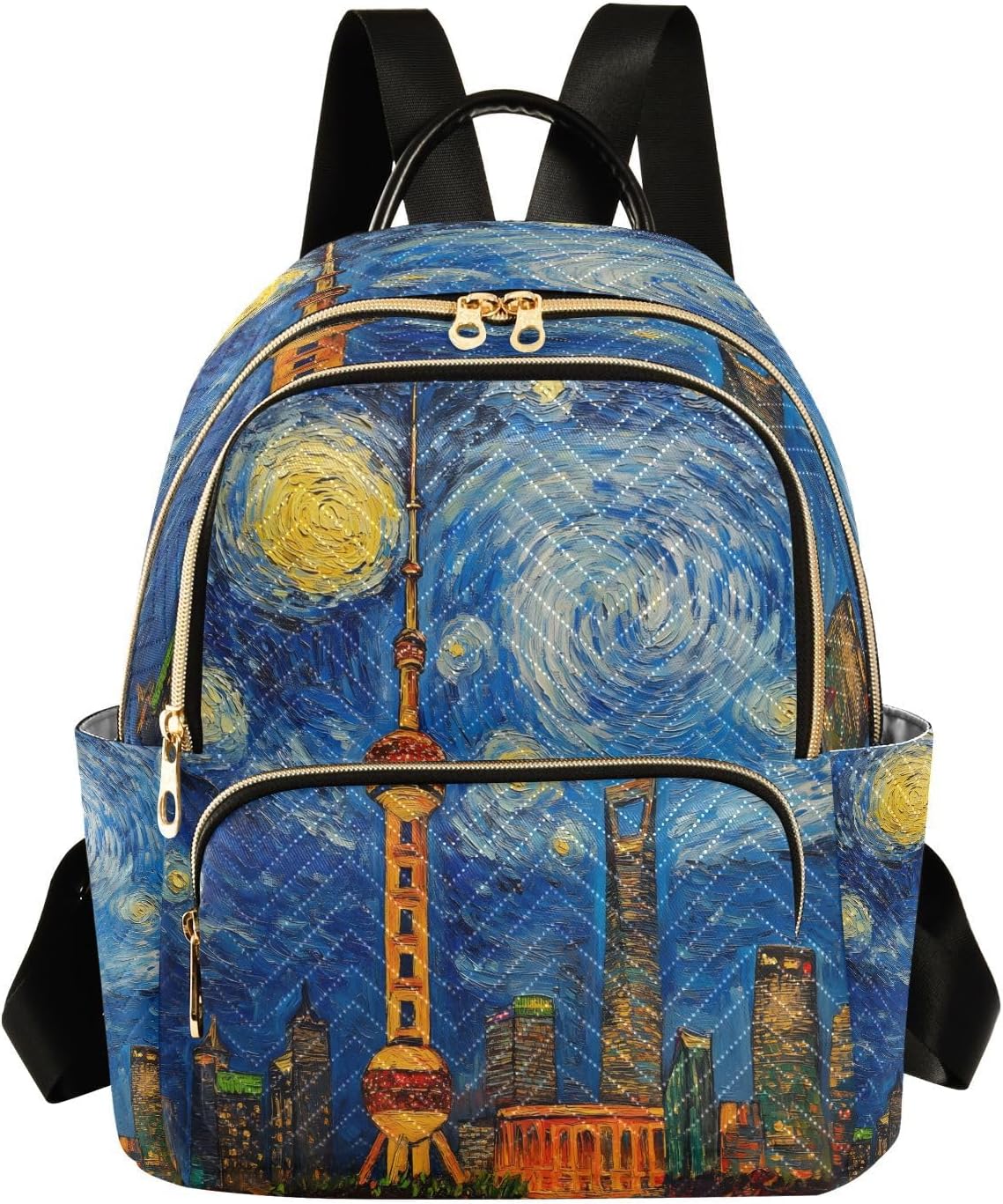 Van Gogh Starry Sky Oriental Pearl Tower Small Backpack for Women Fashion Backpack Purse Lightweight Casual Daypack Back Pack Travel Bag, S