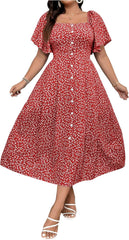 Verdusa Women's Plus Size Boho Floral Button Down Flowy Dresses Vacation Ruffle Sleeve Long Dress