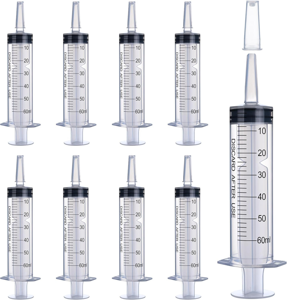 60ml/cc Syringe for Liquid with Caps - Liquid Measuring Syringe - Syringes Tools for Scientific Labs, Feeding - Individually 5Pack Syringes with tsp & ml Measurement