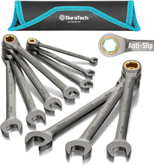 DURATECH Anti-Slip Ratcheting Wrench Set, Combination Wrench Set, 8-piece, SAE 5/16" to 3/4", 72-Tooth, Nickel Plating, CR-V Steel, with Pouch