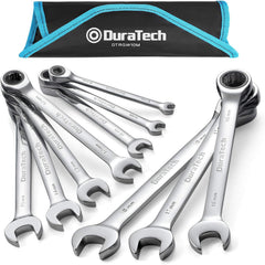 DURATECH Anti-Slip Ratcheting Wrench Set, Combination Wrench Set, 8-piece, SAE 5/16" to 3/4", 72-Tooth, Nickel Plating, CR-V Steel, with Pouch