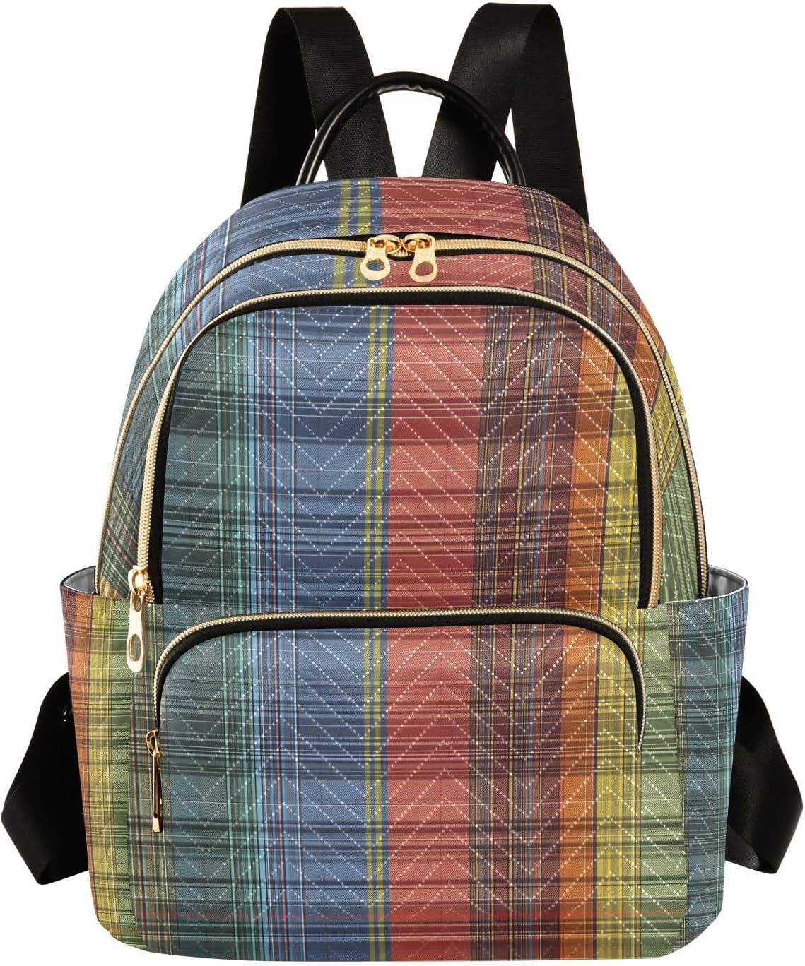 Mini Backpack Purse for Women Rainbow Buffalo Plaid Checkered Small Backpack Shoulder School Bag Fashion Daypack Travel Daily Rucksack