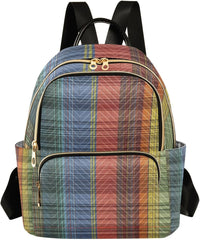 Mini Backpack Purse for Women Rainbow Buffalo Plaid Checkered Small Backpack Shoulder School Bag Fashion Daypack Travel Daily Rucksack