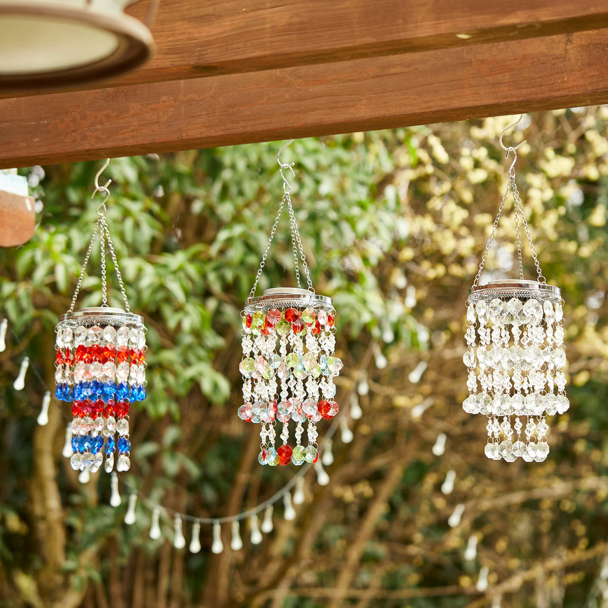 Glitzhome 19"H Solar Lighted Patriotic Wind Chime Hanging Decor