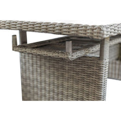 59 Inch Outdoor Aluminum Dining Table, Gray Faux Wicker Slatted Surface