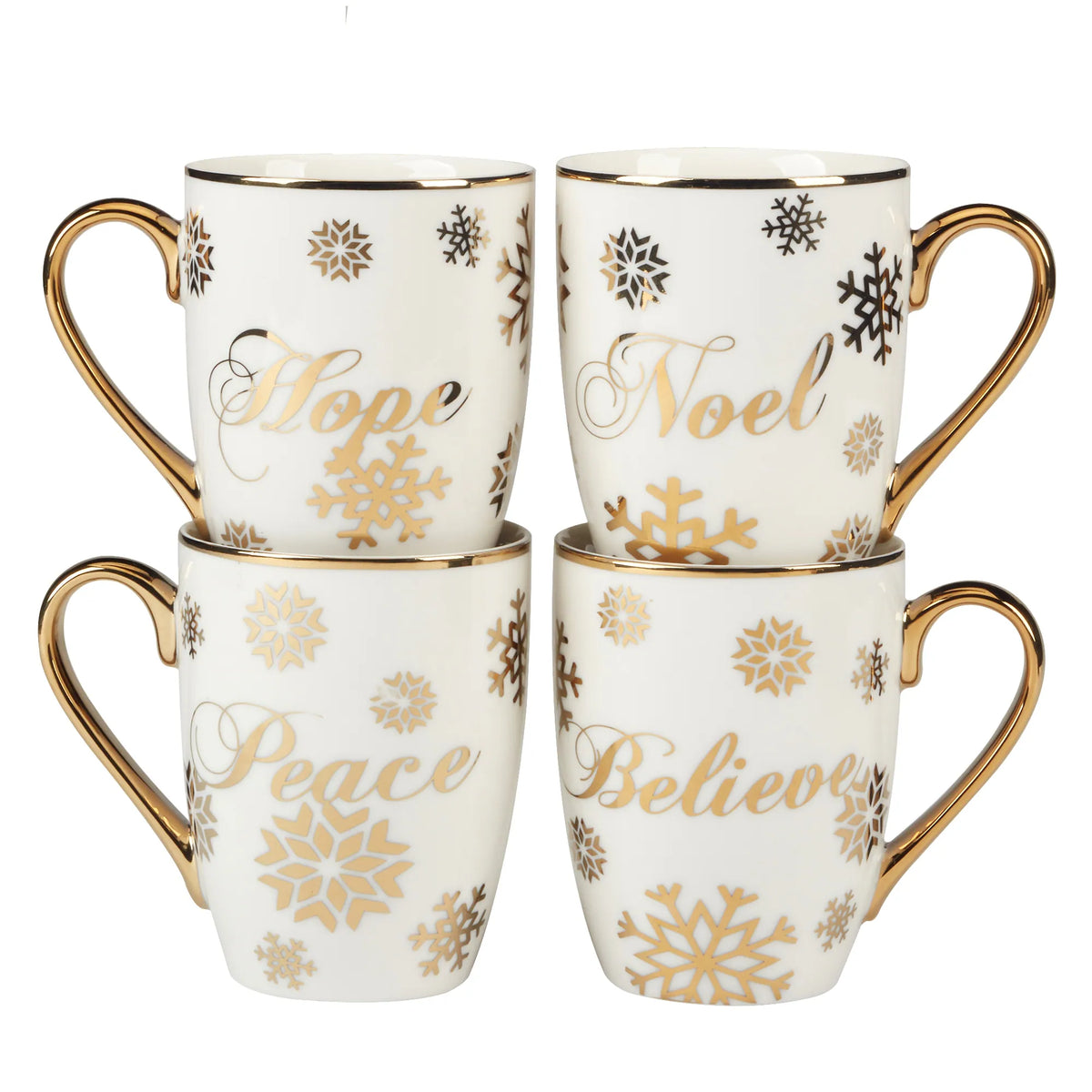 Certified International Christmas Glitter 16 oz. Gold Mugs, Set of 4