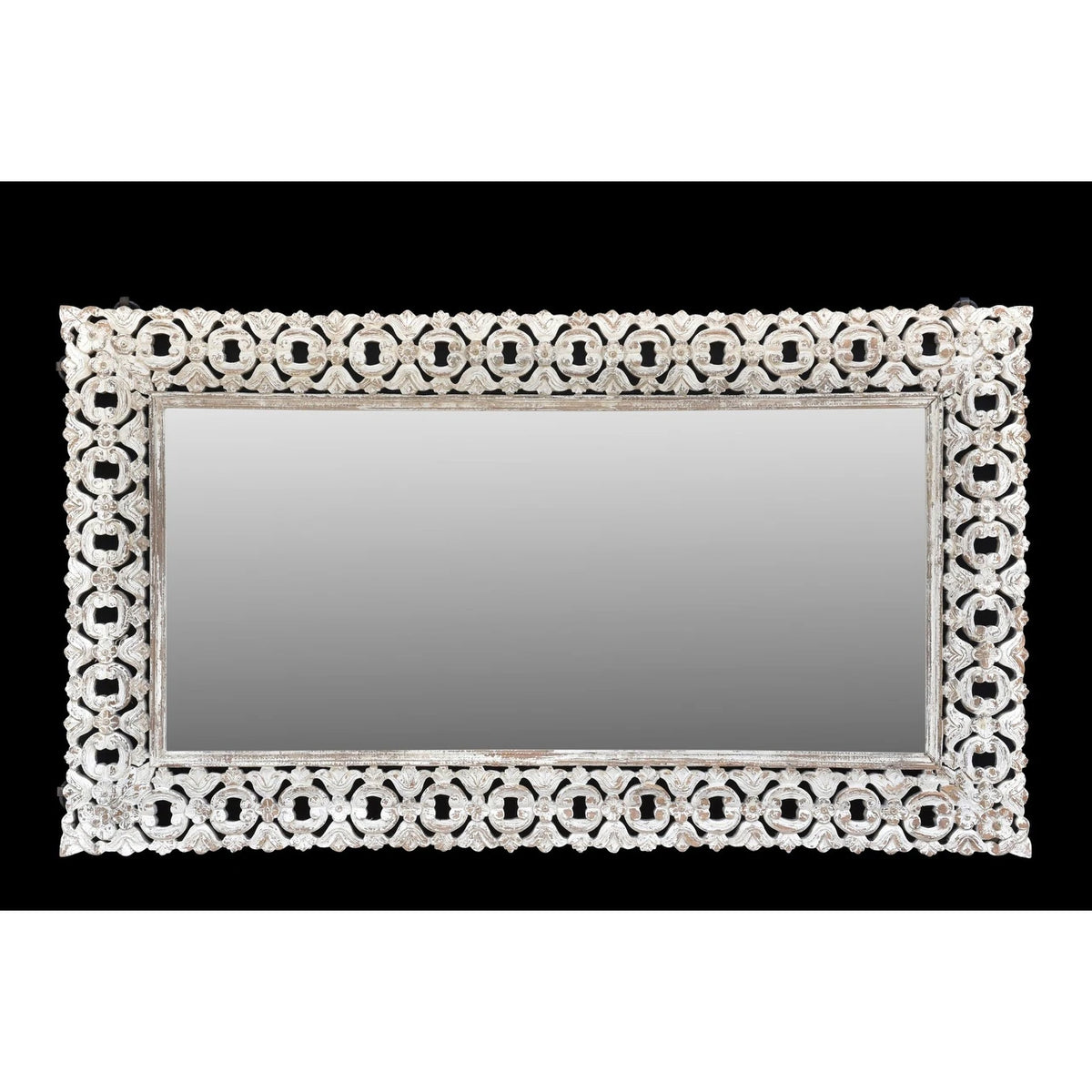 Hand Carved White Wooden Mirror - 81
