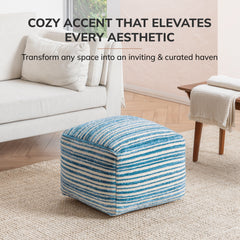 Jani 22-inch Ottoman Pouf - Handcrafted Handmade Round Ottoman for Seating, Footrest, Home Decor for Living Room, Bedroom