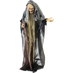 Haunted Hill Farm 5.3-Ft. Life-Size Talking Animatronic Witch with Red Eyes