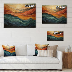 Designart "Coral Teal Bold Mountains Landscape" Modern Print on Natural Pine Wood