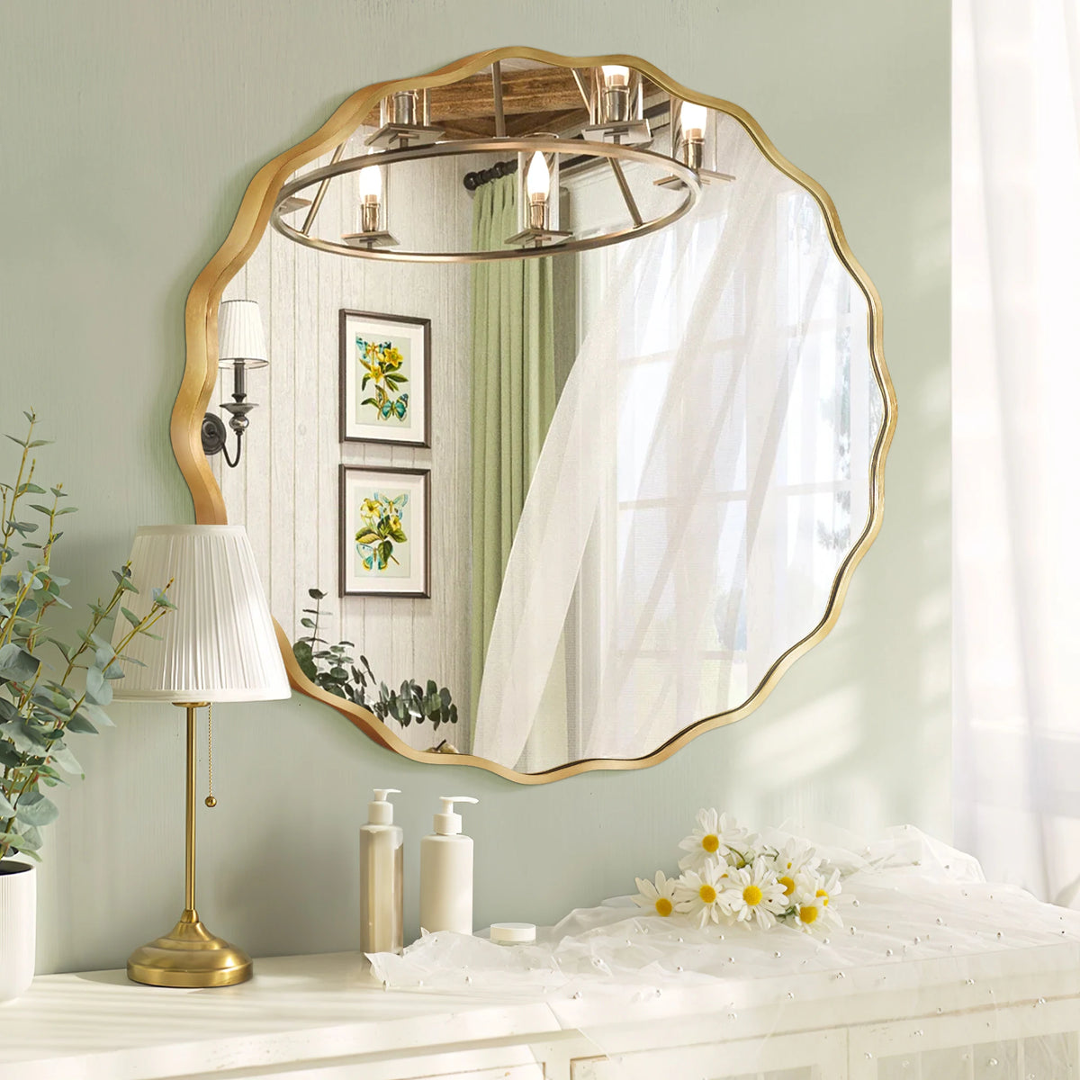 Aluminum Alloy Framed Wavy Round Wall Mirror