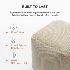 Jani 20-inch Ottoman Pouf - Handcrafted Handmade Ottoman for Seating, Footrest, Home Decor for Living Room, Bedroom