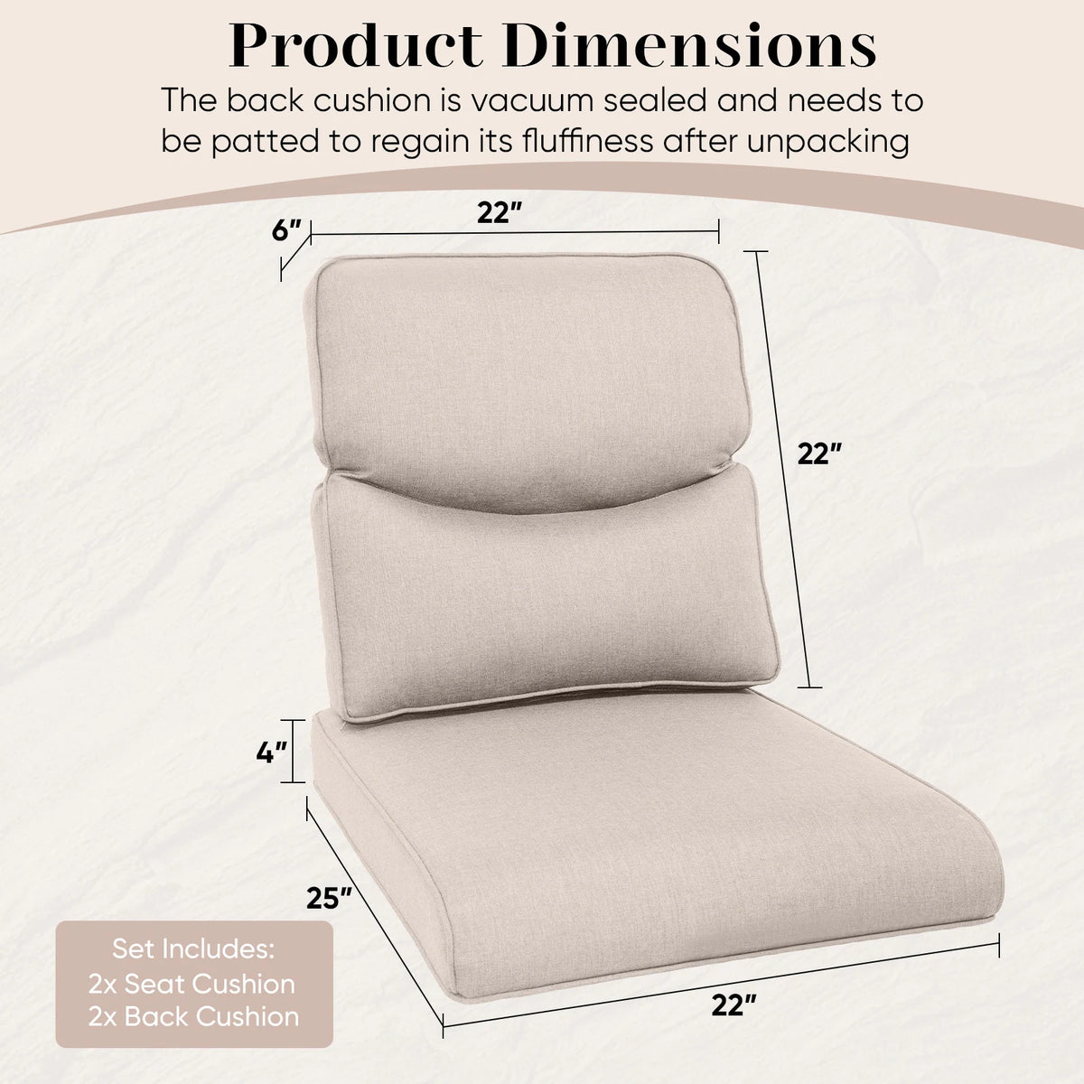 Pocassy 22x25x4 Inch Cushion for Outdoor Swivel Chairs Sofa Set