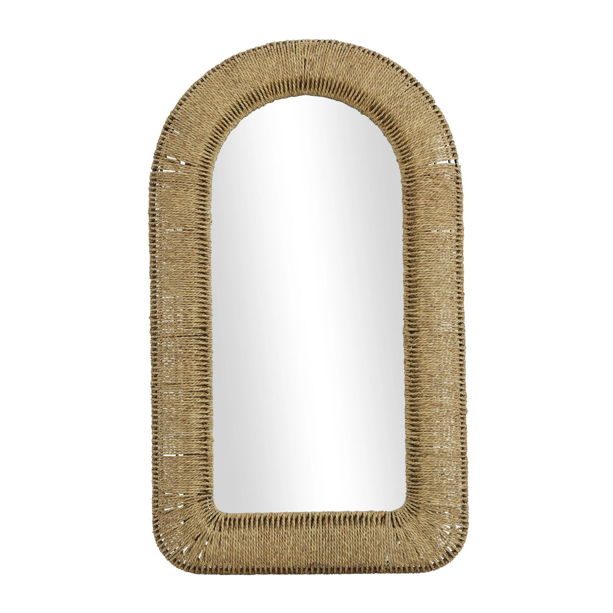 Rattan Woven Room Wall Mirror with Arched Top - Brown - Roche River Decor