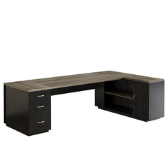 86'' L-Shaped Corner Executive Desk with File Drawers for Home Office