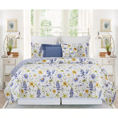 Lovely Blues Floral Cotton Quilt Bedding Set