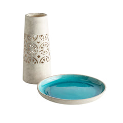Aqua Crackle Glazed Ceramic Birdbath